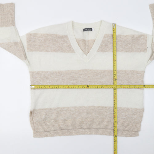 Mint Velvet Women’s Beige Striped Alpaca Blend V-Neck Jumper M
