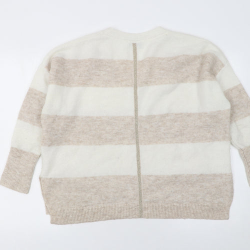 Mint Velvet Women’s Beige Striped Alpaca Blend V-Neck Jumper M