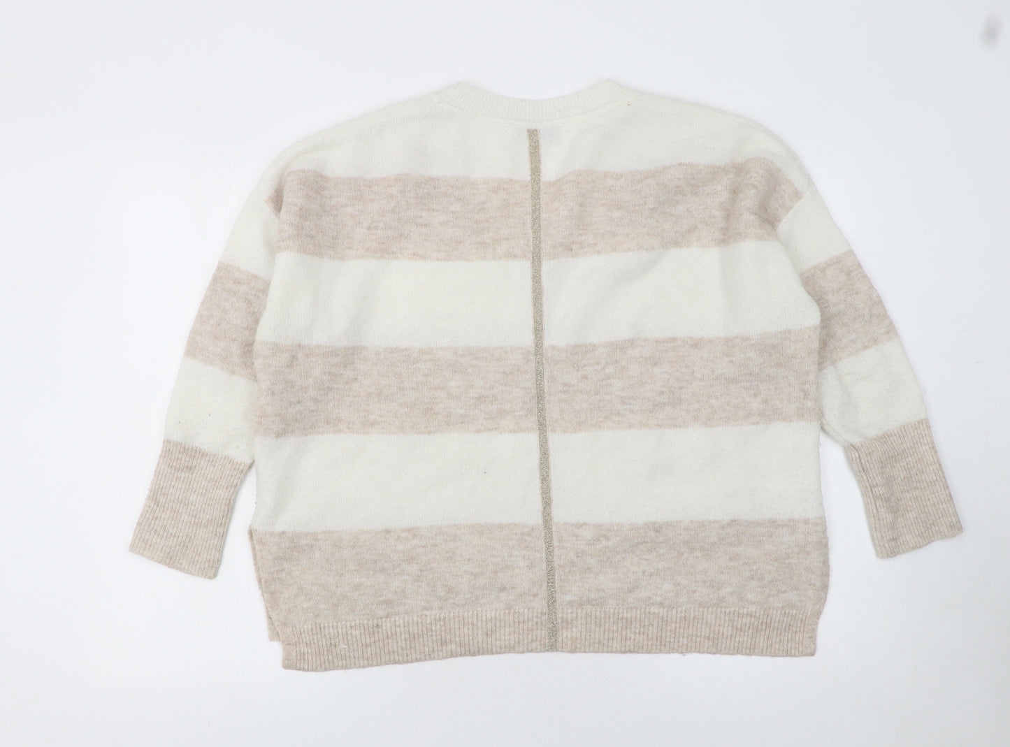 Mint Velvet Women’s Beige Striped Alpaca Blend V-Neck Jumper M