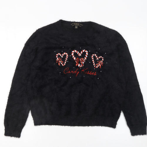 Lipsy Women Black Christmas Candy Kisses Jumper Size 14