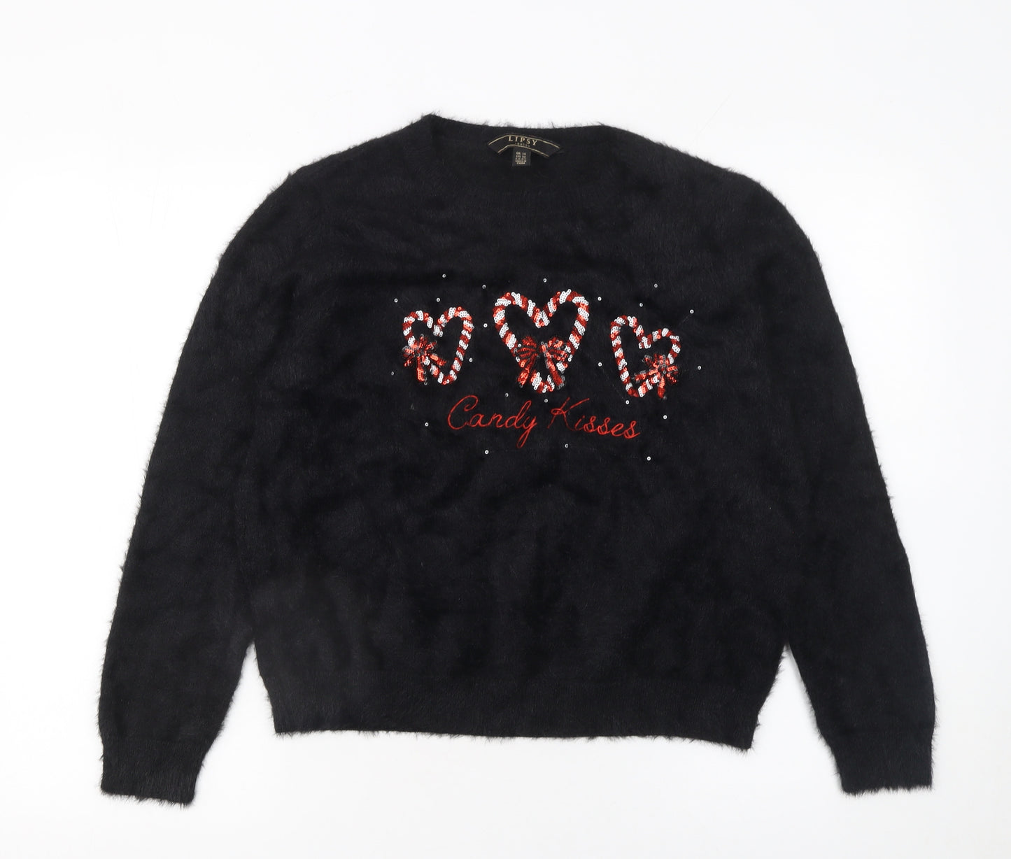 Lipsy Women Black Christmas Candy Kisses Jumper Size 14