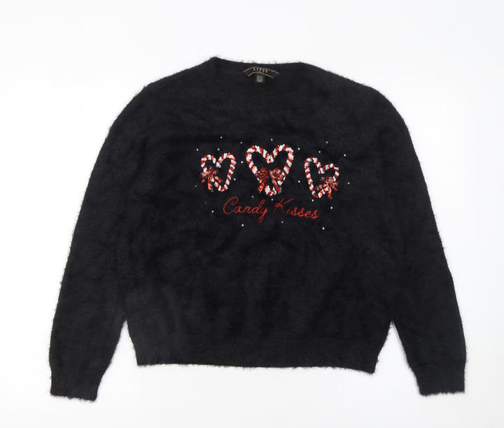 Lipsy Women Black Christmas Candy Kisses Jumper Size 14