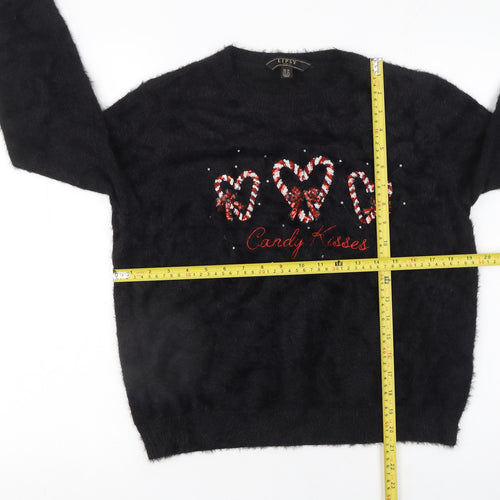 Lipsy Women Black Christmas Candy Kisses Jumper Size 14