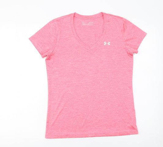 Under Armour Women's Pink V-Neck HeatGear T-Shirt Size S