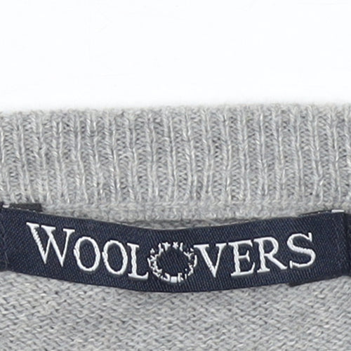 WoolOvers Womens Grey Striped Crew Neck Cotton Cashmere Jumper XS