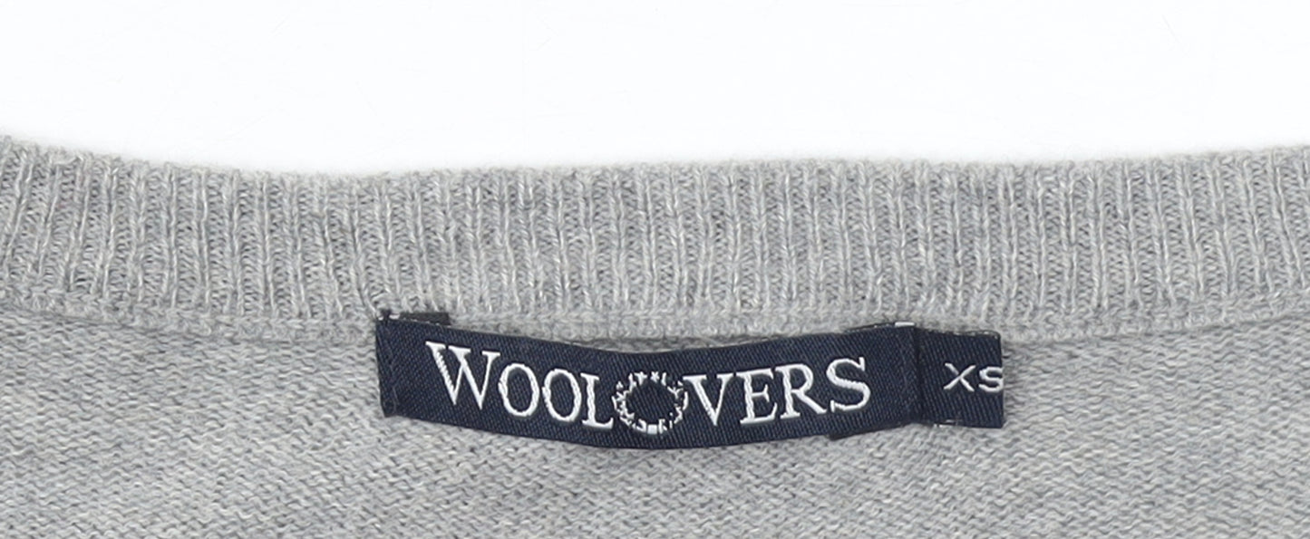 WoolOvers Womens Grey Striped Crew Neck Cotton Cashmere Jumper XS