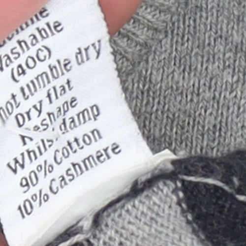 WoolOvers Womens Grey Striped Crew Neck Cotton Cashmere Jumper XS
