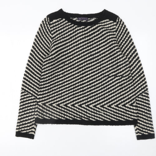 Marks and Spencer Women Black & White Striped Jumper Size 14 Mohair Blend