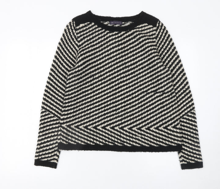 Marks and Spencer Women Black & White Striped Jumper Size 14 Mohair Blend