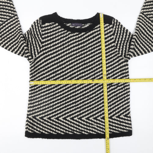 Marks and Spencer Women Black & White Striped Jumper Size 14 Mohair Blend