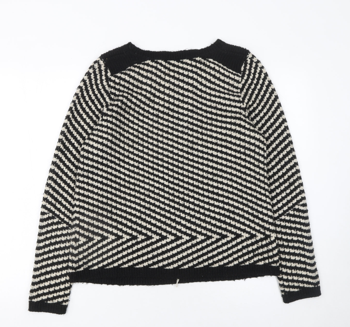 Marks and Spencer Women Black & White Striped Jumper Size 14 Mohair Blend