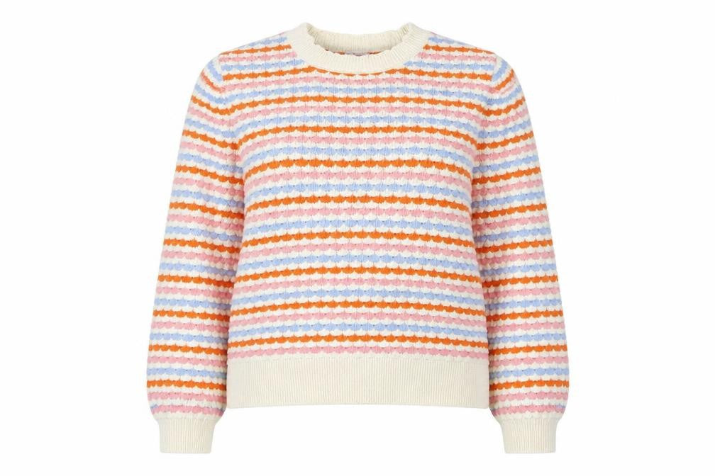 Front view of Tu Women’s Multicoloured Striped Knit Jumper, size UK 20, Crew Neck