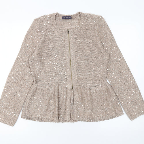 Marks and Spencer Women’s Beige Sequin Zip Knit Cardigan Size 12