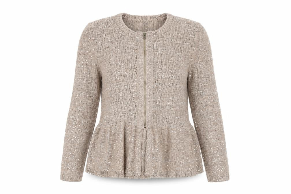 Marks and Spencer Women’s Beige Sequin Zip Knit Cardigan Size 12