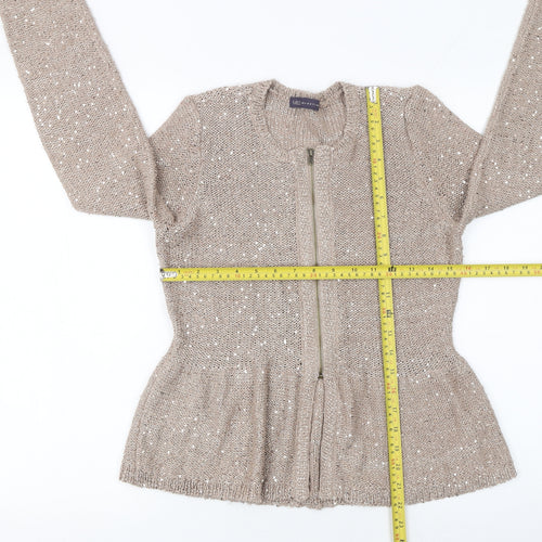 Marks and Spencer Women’s Beige Sequin Zip Knit Cardigan Size 12