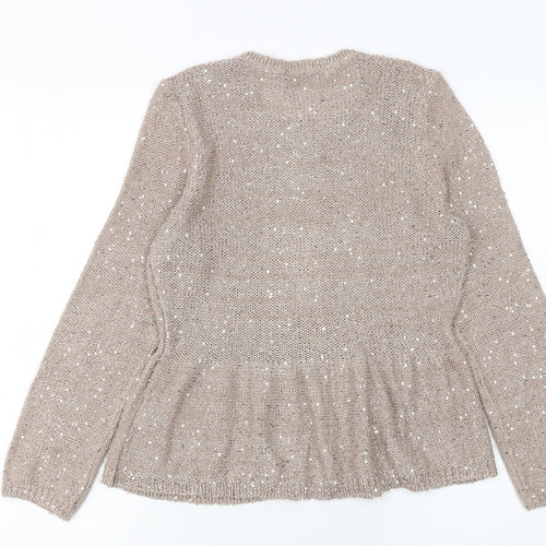 Marks and Spencer Women’s Beige Sequin Zip Knit Cardigan Size 12