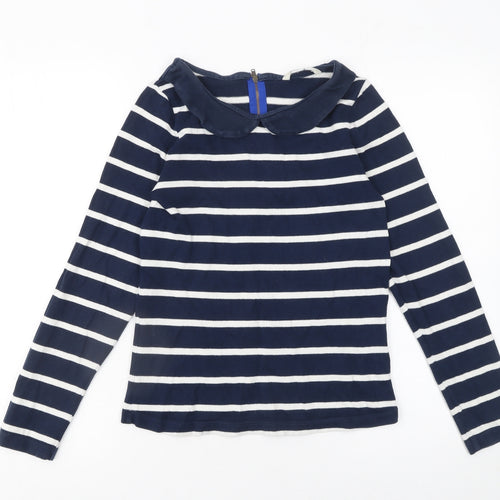 Boden Women Blue Striped Long Sleeve Collared Cotton T-Shirt UK 8