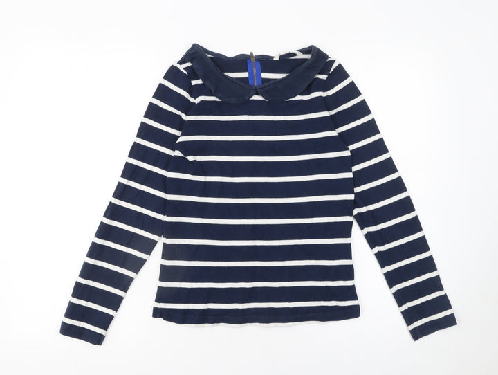 Boden Women Blue Striped Long Sleeve Collared Cotton T-Shirt UK 8