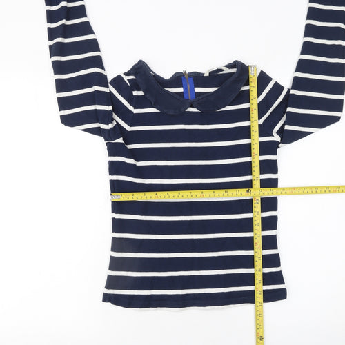 Boden Women Blue Striped Long Sleeve Collared Cotton T-Shirt UK 8