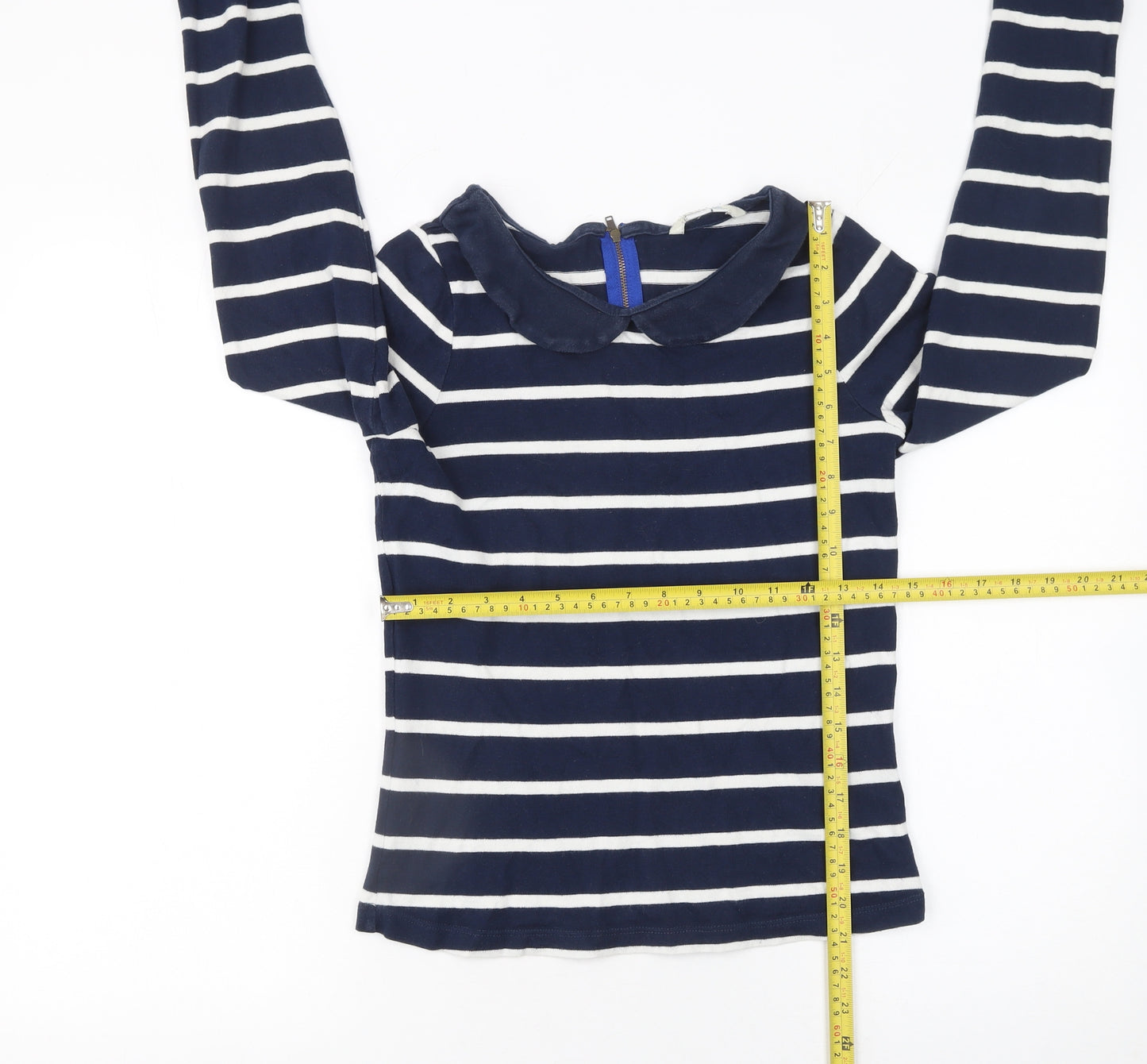 Boden Women Blue Striped Long Sleeve Collared Cotton T-Shirt UK 8