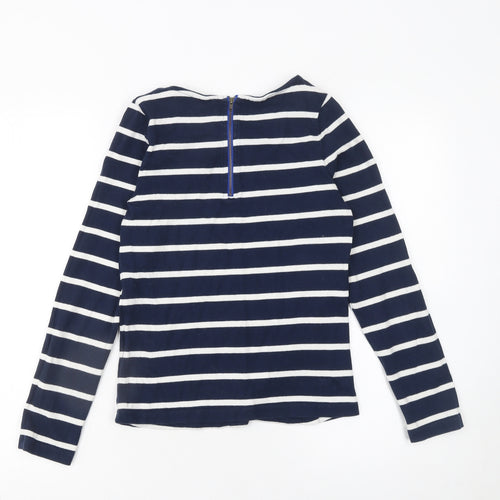Boden Women Blue Striped Long Sleeve Collared Cotton T-Shirt UK 8