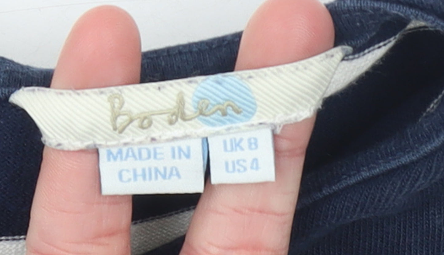 Boden Women Blue Striped Long Sleeve Collared Cotton T-Shirt UK 8