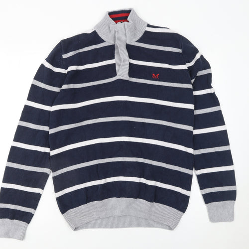 Crew Clothing Company Men's Blue Striped 1/2 Zip Cotton Jumper Size L