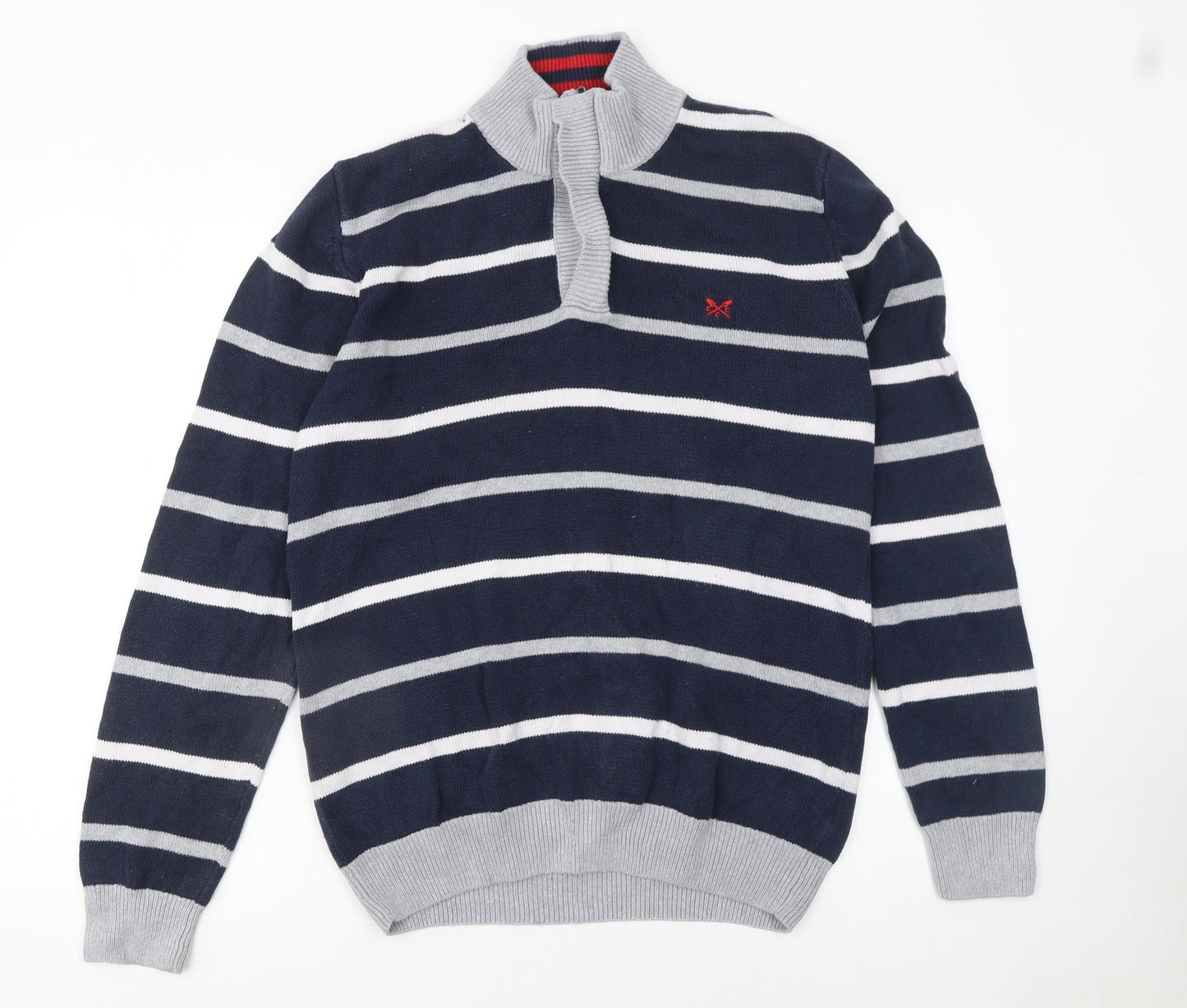 Crew Clothing Company Men's Blue Striped 1/2 Zip Cotton Jumper Size L