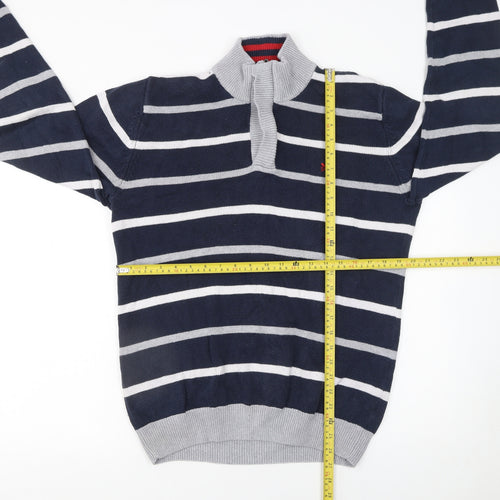 Crew Clothing Company Men's Blue Striped 1/2 Zip Cotton Jumper Size L
