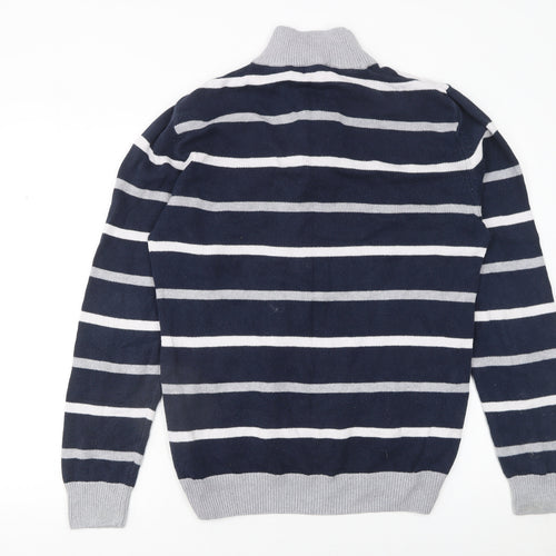 Crew Clothing Company Men's Blue Striped 1/2 Zip Cotton Jumper Size L