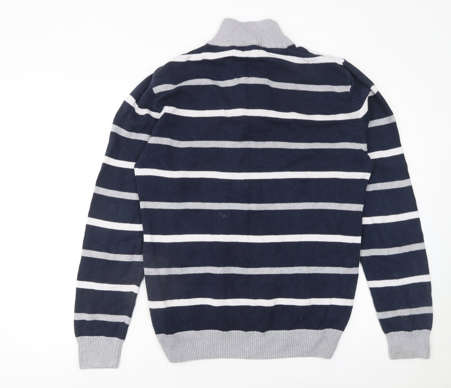 Crew Clothing Company Men's Blue Striped 1/2 Zip Cotton Jumper Size L