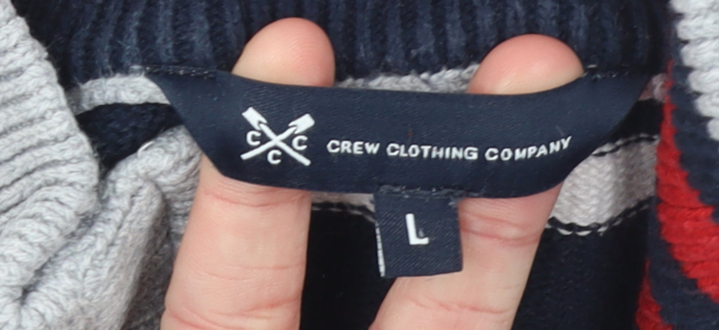 Crew Clothing Company Men's Blue Striped 1/2 Zip Cotton Jumper Size L