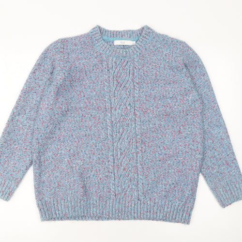Isle Women Blue Cable Knit Crew Neck Pullover Jumper Size L 18-20