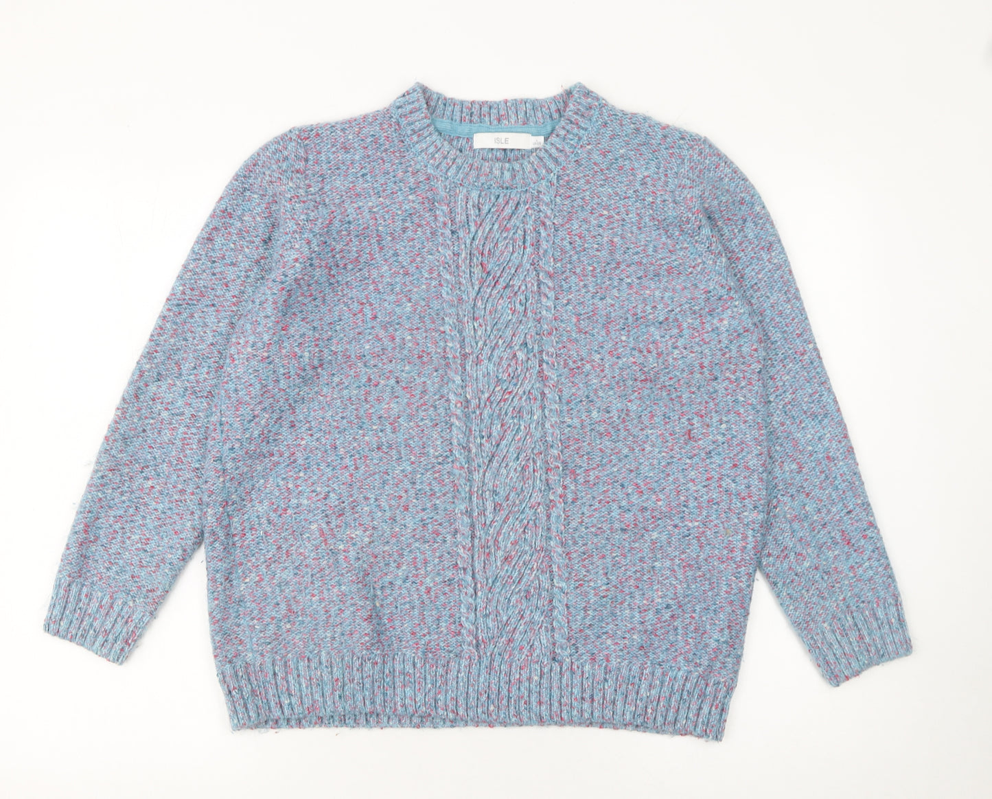 Isle Women Blue Cable Knit Crew Neck Pullover Jumper Size L 18-20