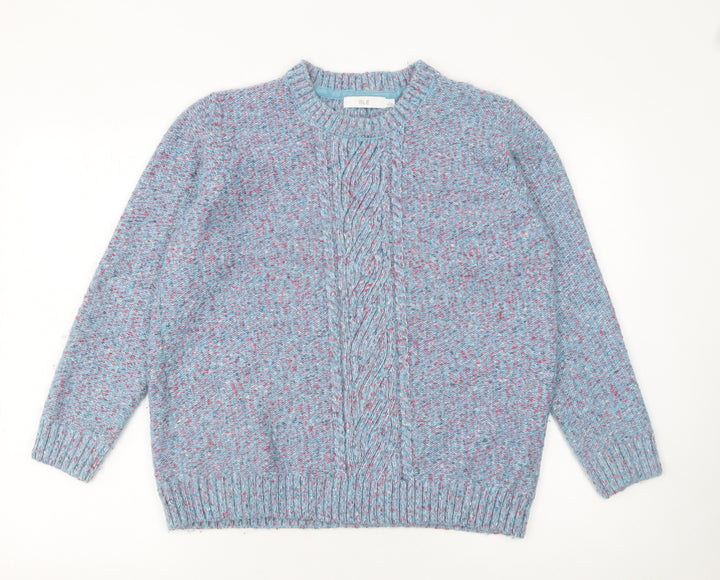 Isle Women Blue Cable Knit Crew Neck Pullover Jumper Size L 18-20