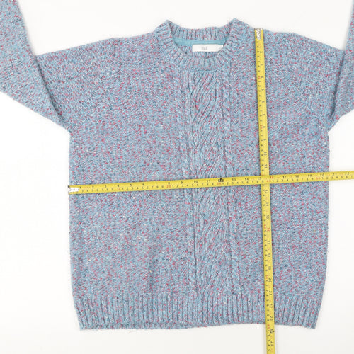 Isle Women Blue Cable Knit Crew Neck Pullover Jumper Size L 18-20