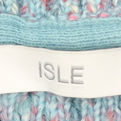 Isle Women Blue Cable Knit Crew Neck Pullover Jumper Size L 18-20