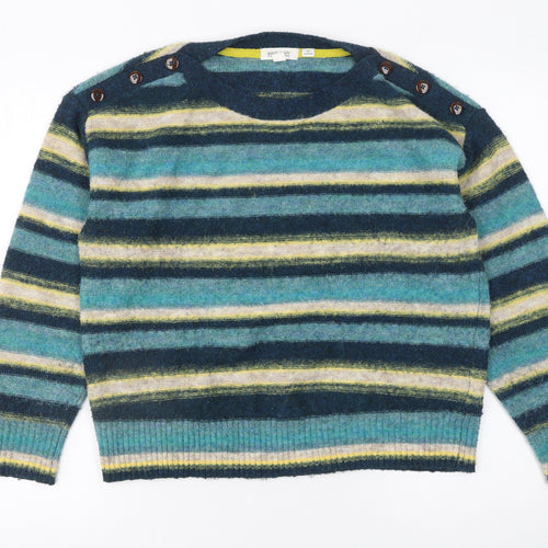 White Stuff Women’s Multicoloured Striped Boat Neck Wool Blend Jumper UK 12