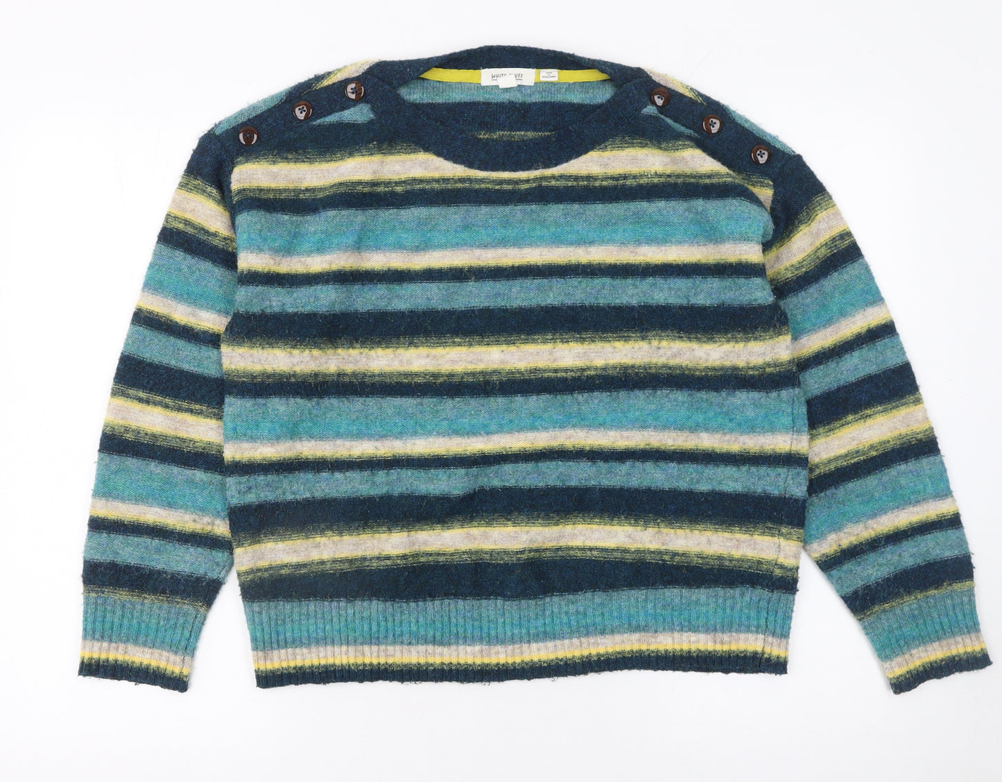 White Stuff Women’s Multicoloured Striped Boat Neck Wool Blend Jumper UK 12