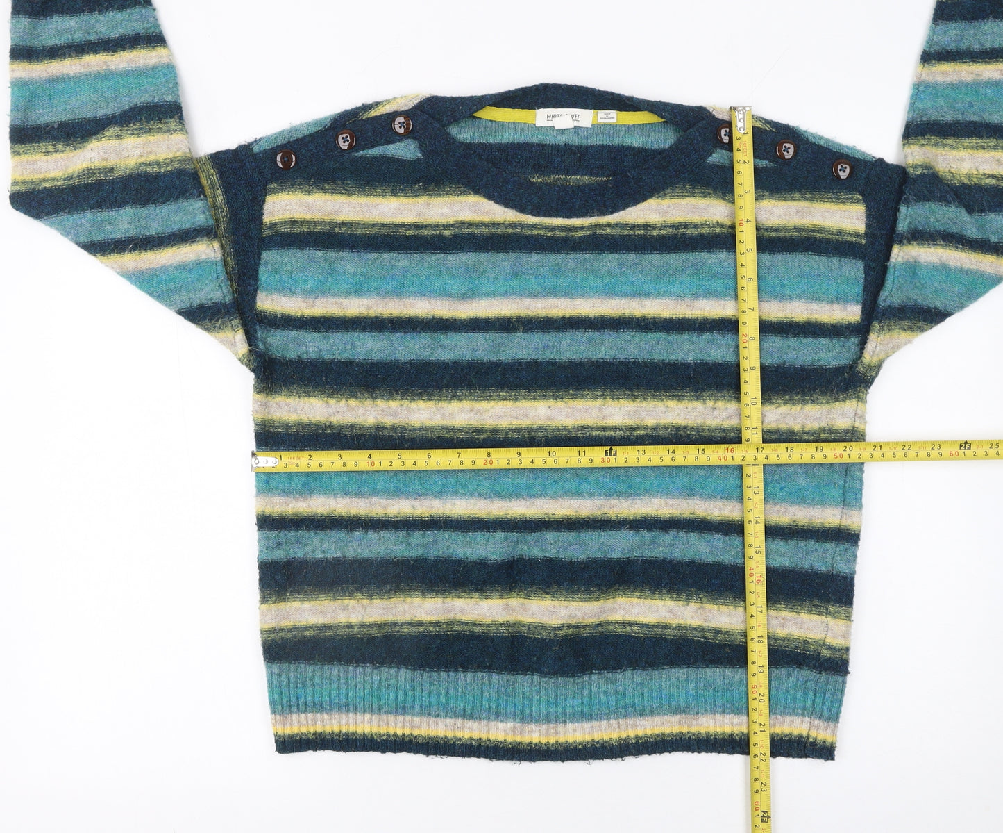 White Stuff Women’s Multicoloured Striped Boat Neck Wool Blend Jumper UK 12