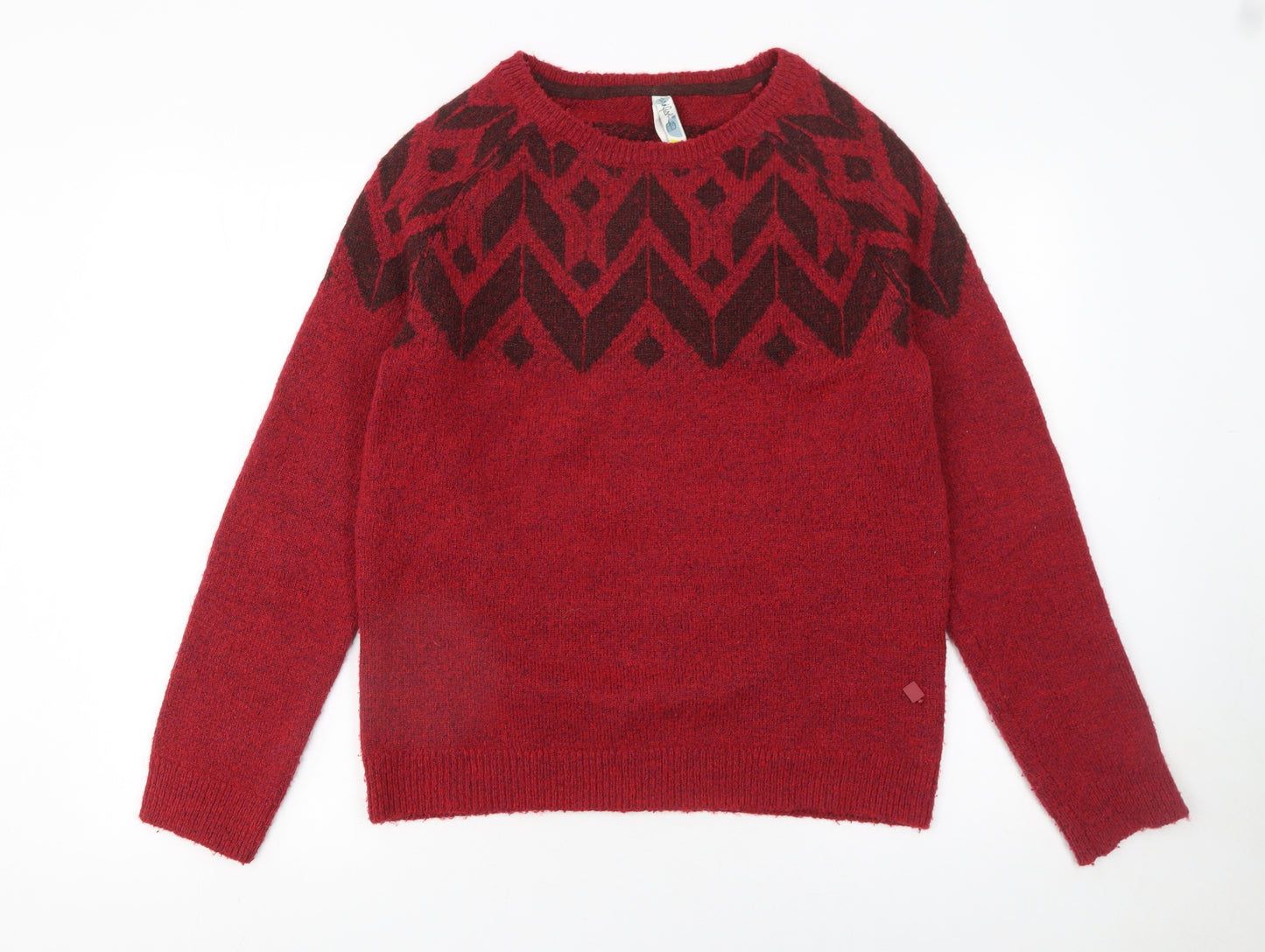 Weird Fish Women's Red Fair Isle Knit Jumper Size 12 Wool Blend