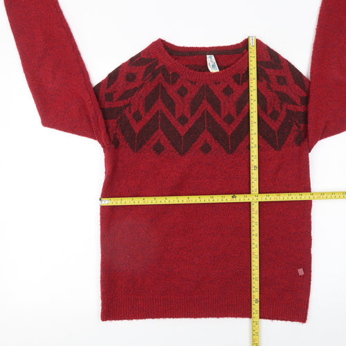 Weird Fish Women's Red Fair Isle Knit Jumper Size 12 Wool Blend