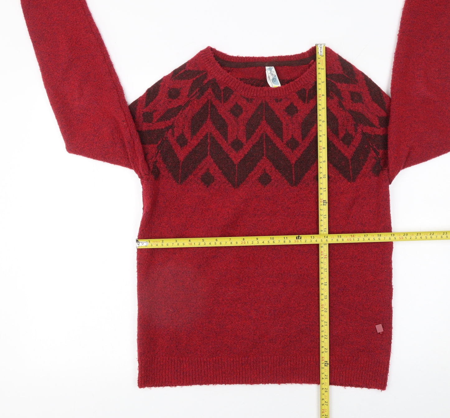Weird Fish Women's Red Fair Isle Knit Jumper Size 12 Wool Blend