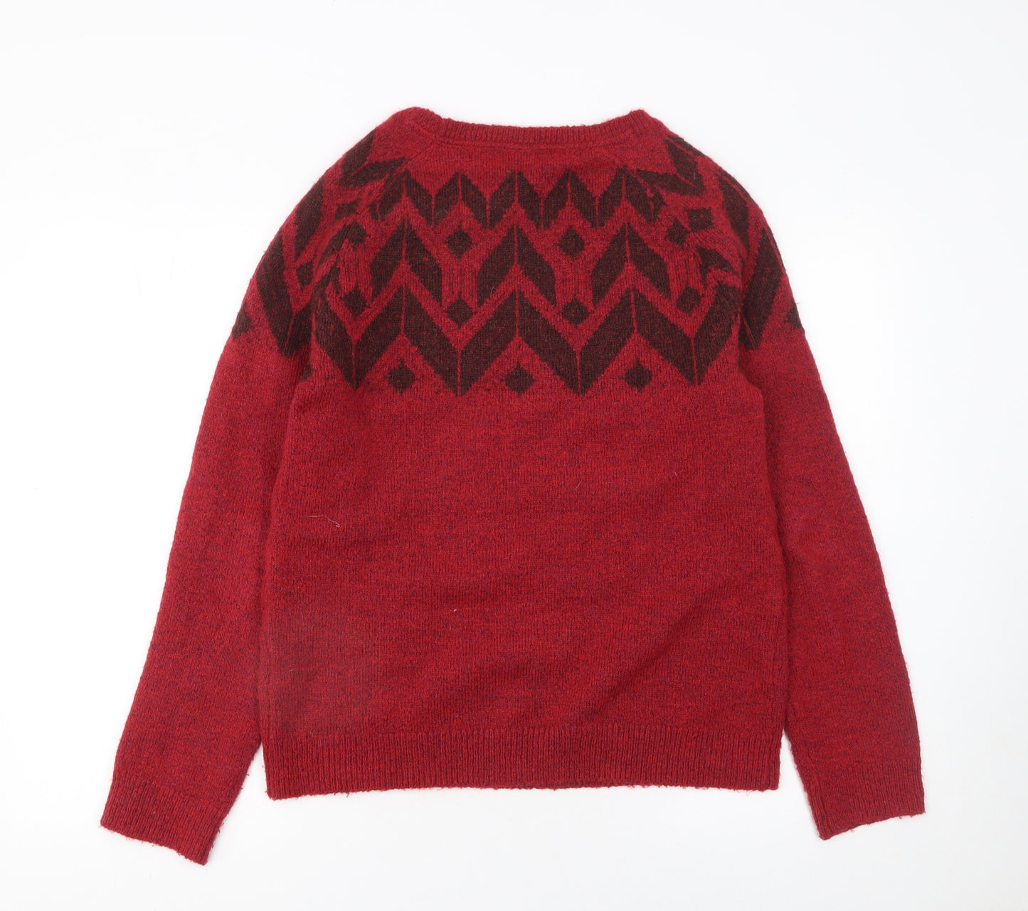 Weird Fish Women's Red Fair Isle Knit Jumper Size 12 Wool Blend