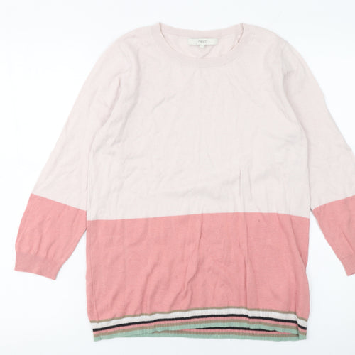 Next Women Pink Colour Block Crew Neck Cotton Knit Jumper Size 12