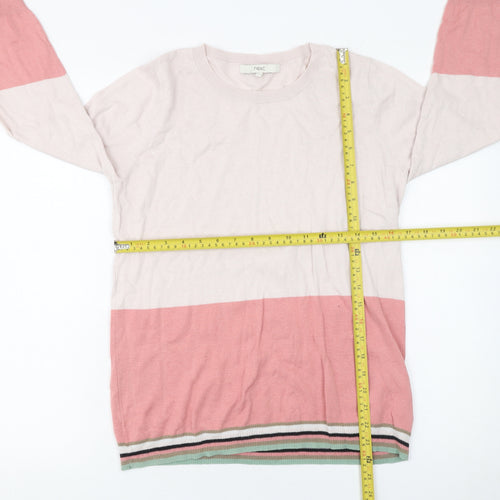 Next Women Pink Colour Block Crew Neck Cotton Knit Jumper Size 12