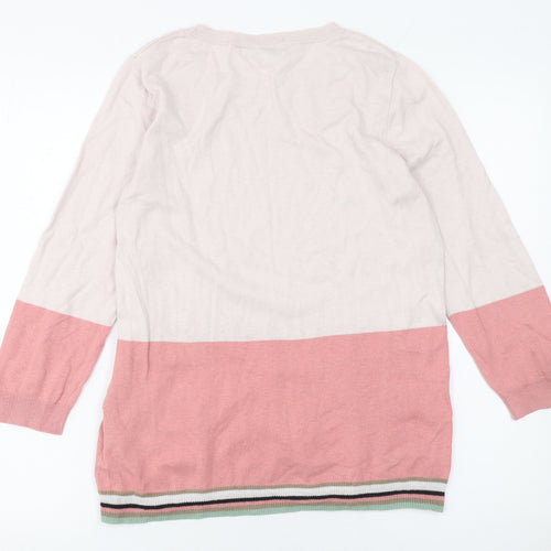 Next Women Pink Colour Block Crew Neck Cotton Knit Jumper Size 12