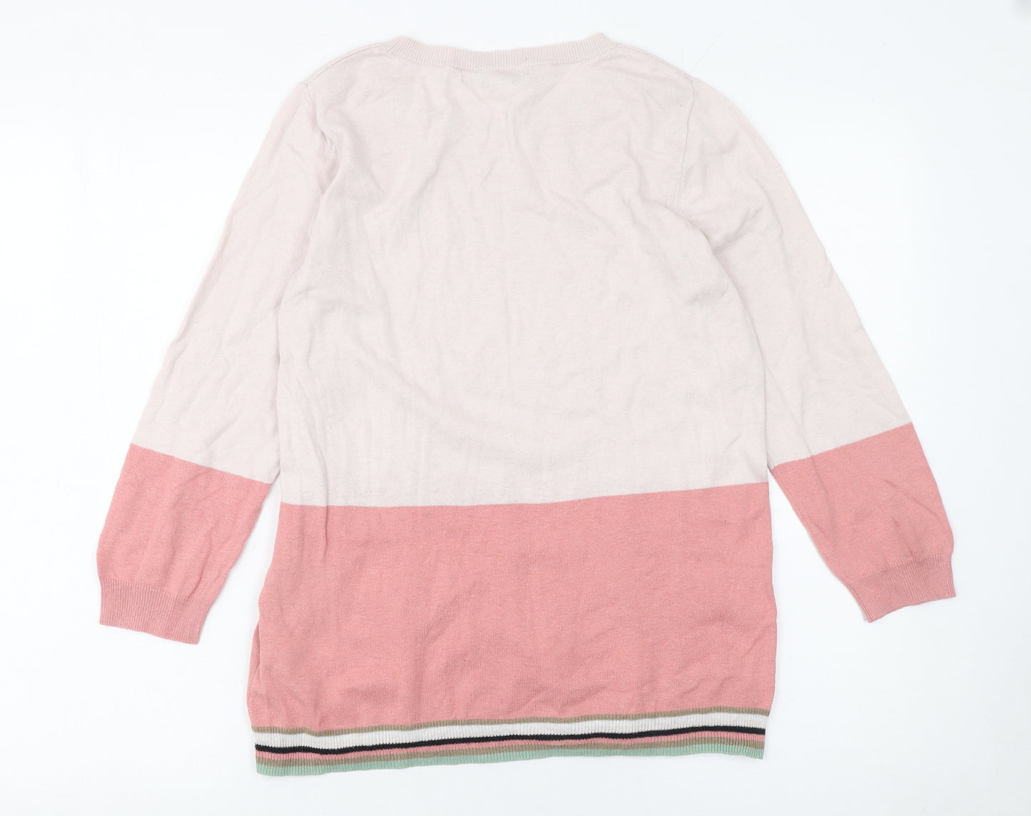 Next Women Pink Colour Block Crew Neck Cotton Knit Jumper Size 12