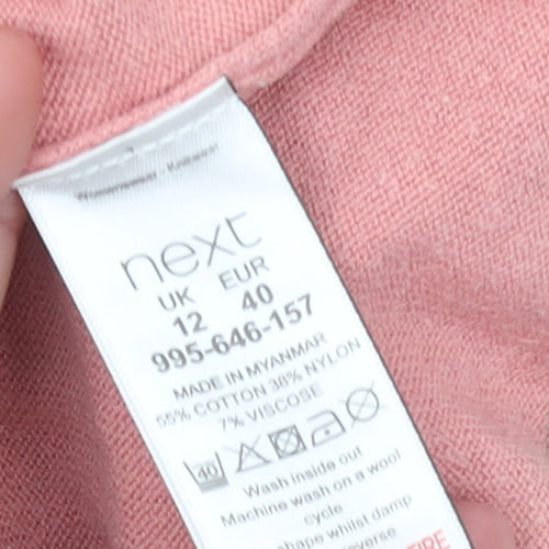 Next Women Pink Colour Block Crew Neck Cotton Knit Jumper Size 12