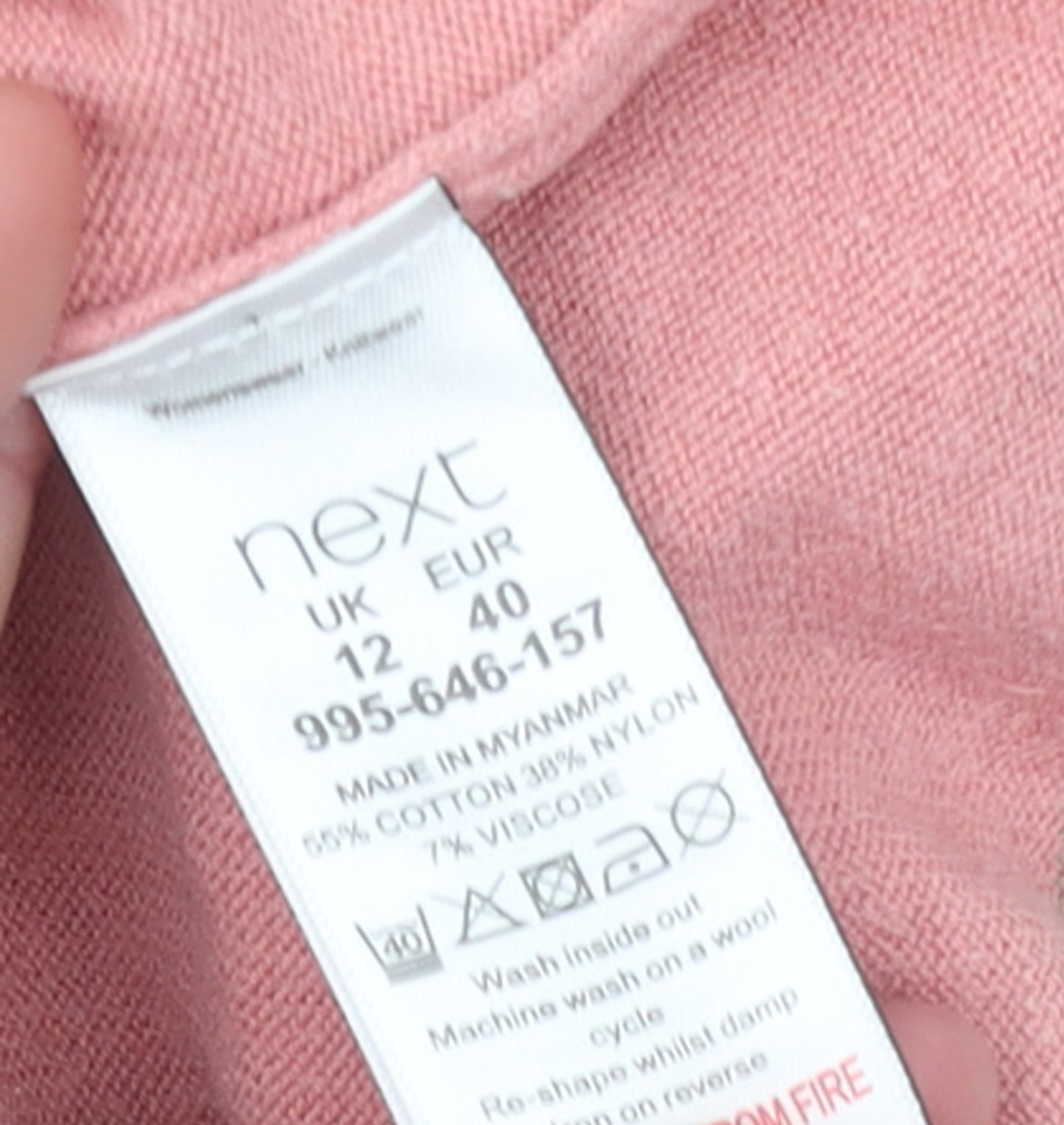 Next Women Pink Colour Block Crew Neck Cotton Knit Jumper Size 12